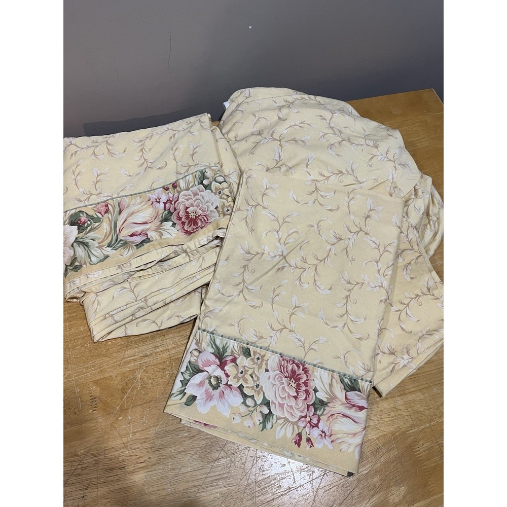 Croscill‎ Rose Floral Yellow Full Sheet Set Flat Fitted Pillowcases Cottagecore
